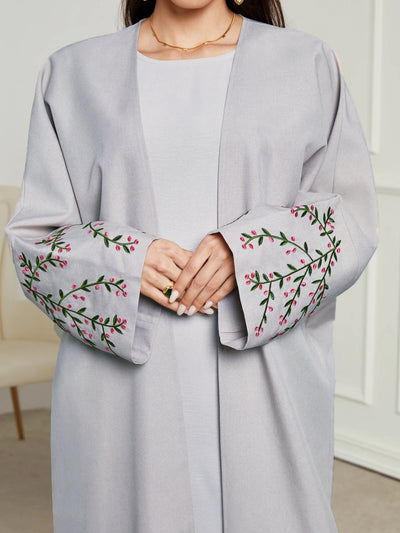 Floral Embroidered Kimono Light Gray