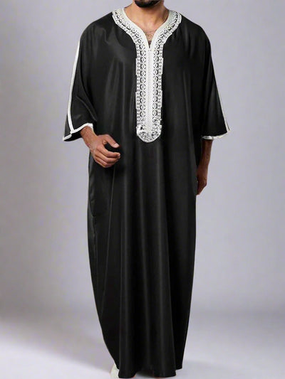 Black Thobe with White Embroidery