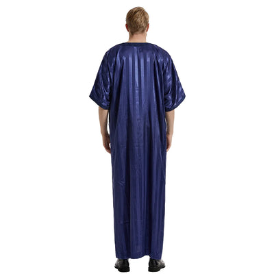 Navy Moroccan Thobe with Striped Pattern