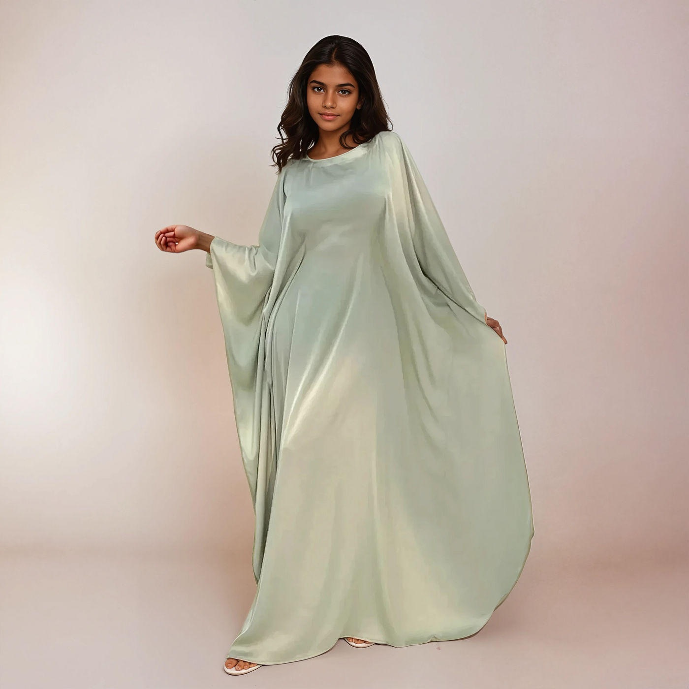 Modest satin maxi dress in Light Green – Modest Satin Butterfly Dress