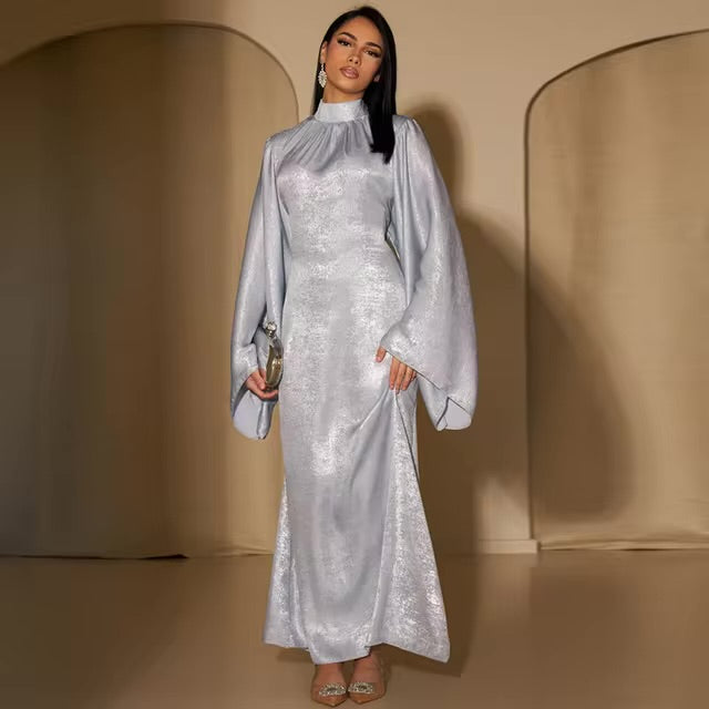 Silver Elegance Abaya Dress