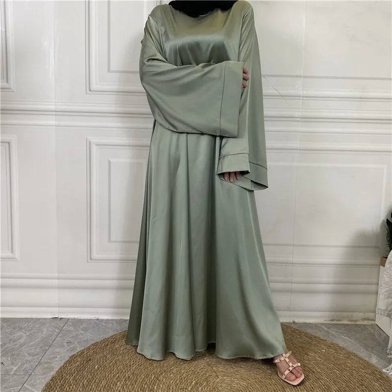 Luxurious Satin Abaya with Flowing Sleeves