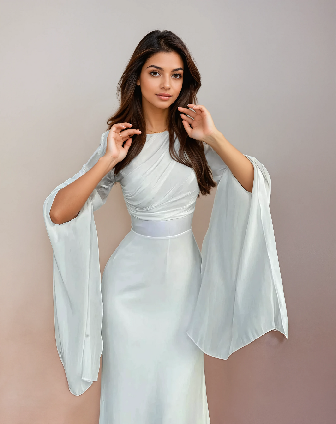 Modest Satin Maxi Evening Dress with Split Sleeves