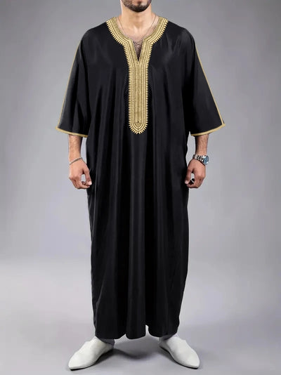 Black Moroccan Thobe with Gold Embroidery