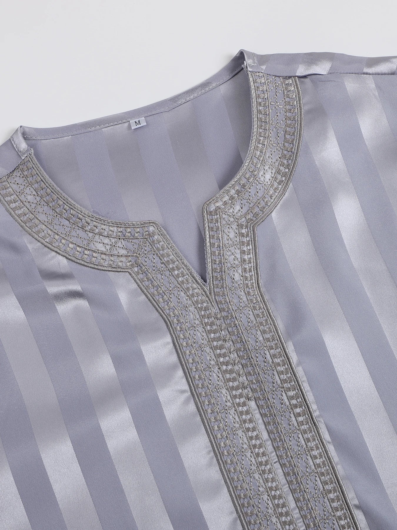 Sleek Silver Thobe with Striped Detail