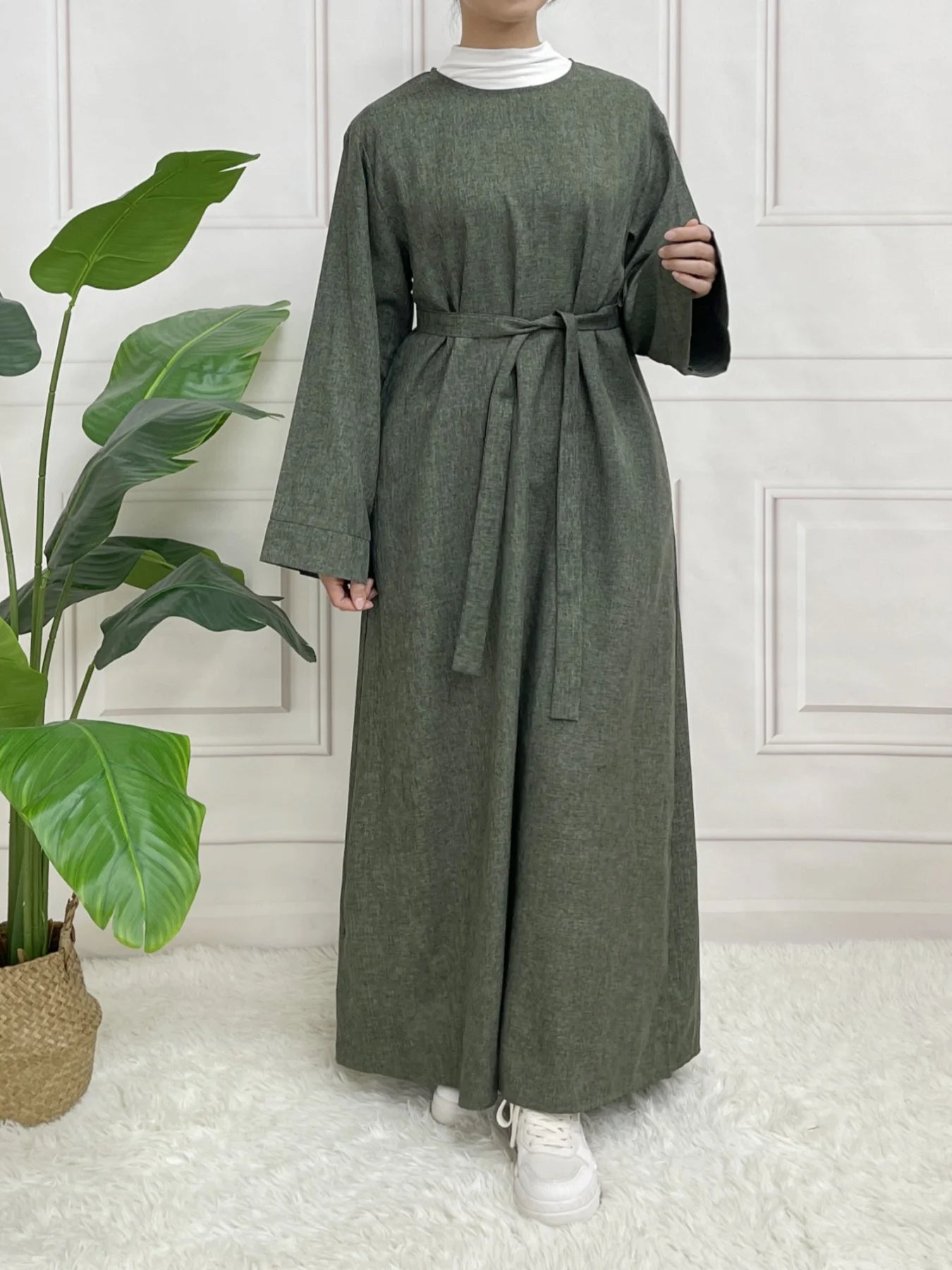 Modest Long Sleeve Belted Abaya