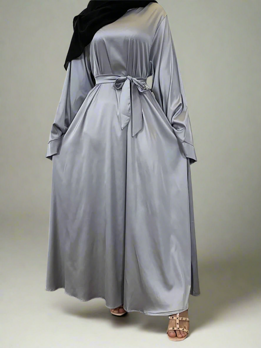 Luxurious Satin Abaya with Flowing Sleeves