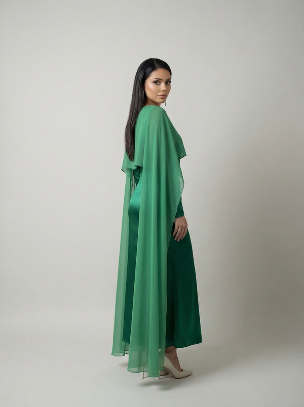 Modest Chiffon Maxi Dress - Evening Dress - Emerald