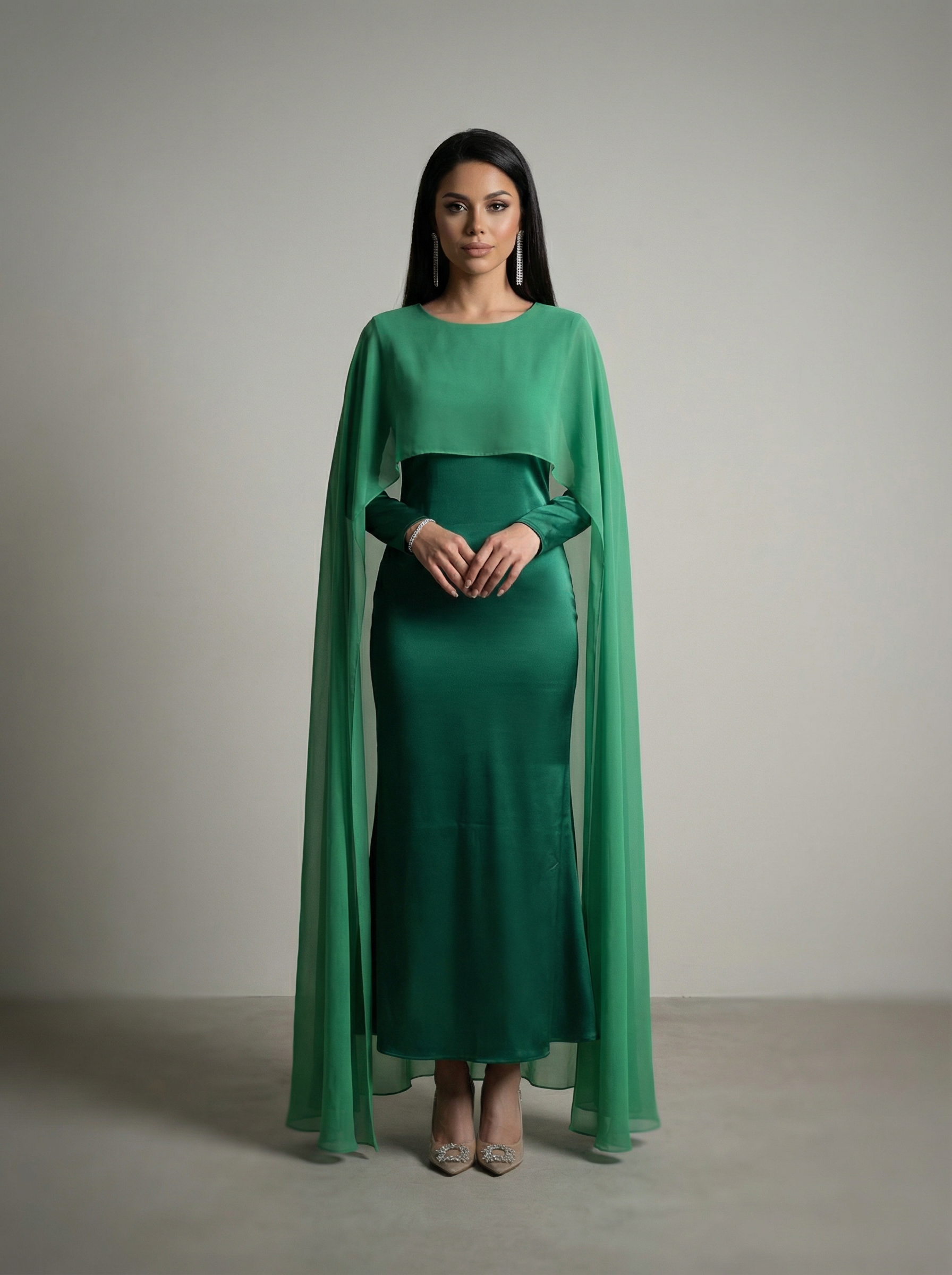 Modest Chiffon Maxi Dress - Evening Dress - Emerald | Mystic Modesty