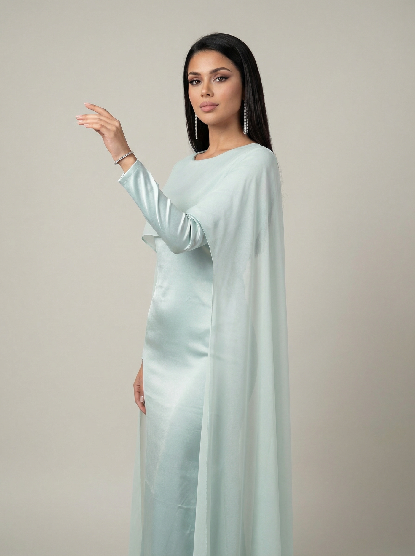 Modest Chiffon Maxi Dress - Evening Dress - Mint | Mystic Modesty