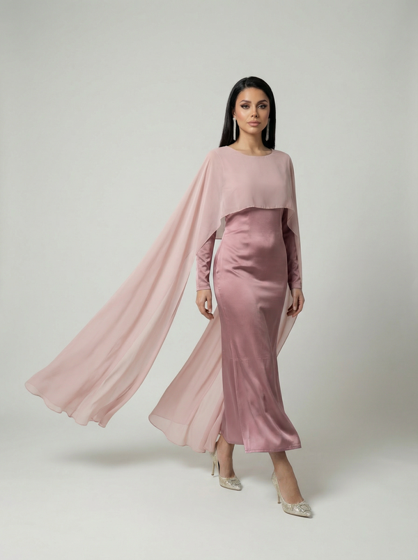 Modest Chiffon Maxi Dress - Evening Dress - Pink