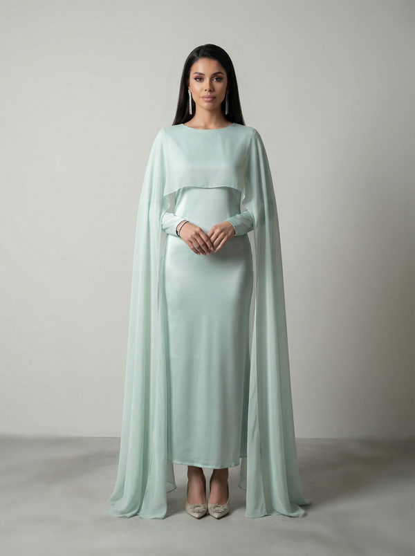 Modest Chiffon Maxi Dress - Evening Dress - Mint