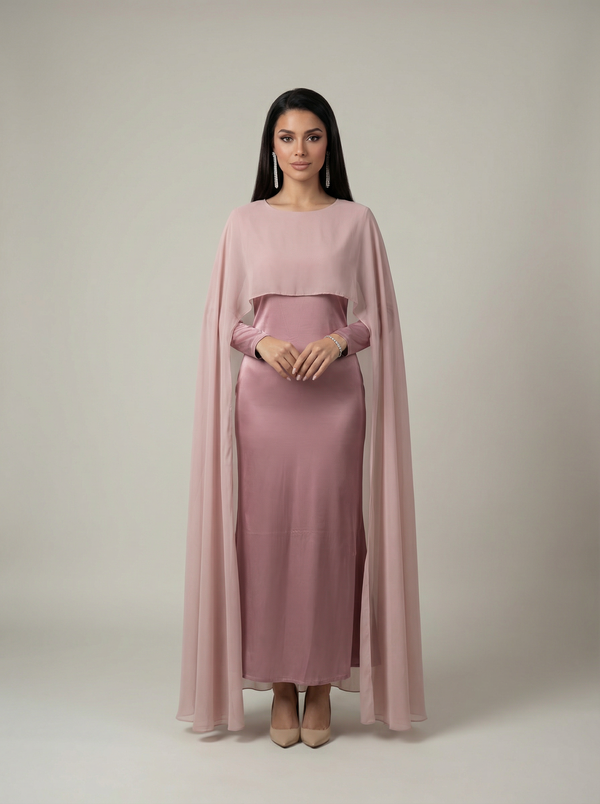 Modest Chiffon Maxi Dress - Evening Dress - Pink