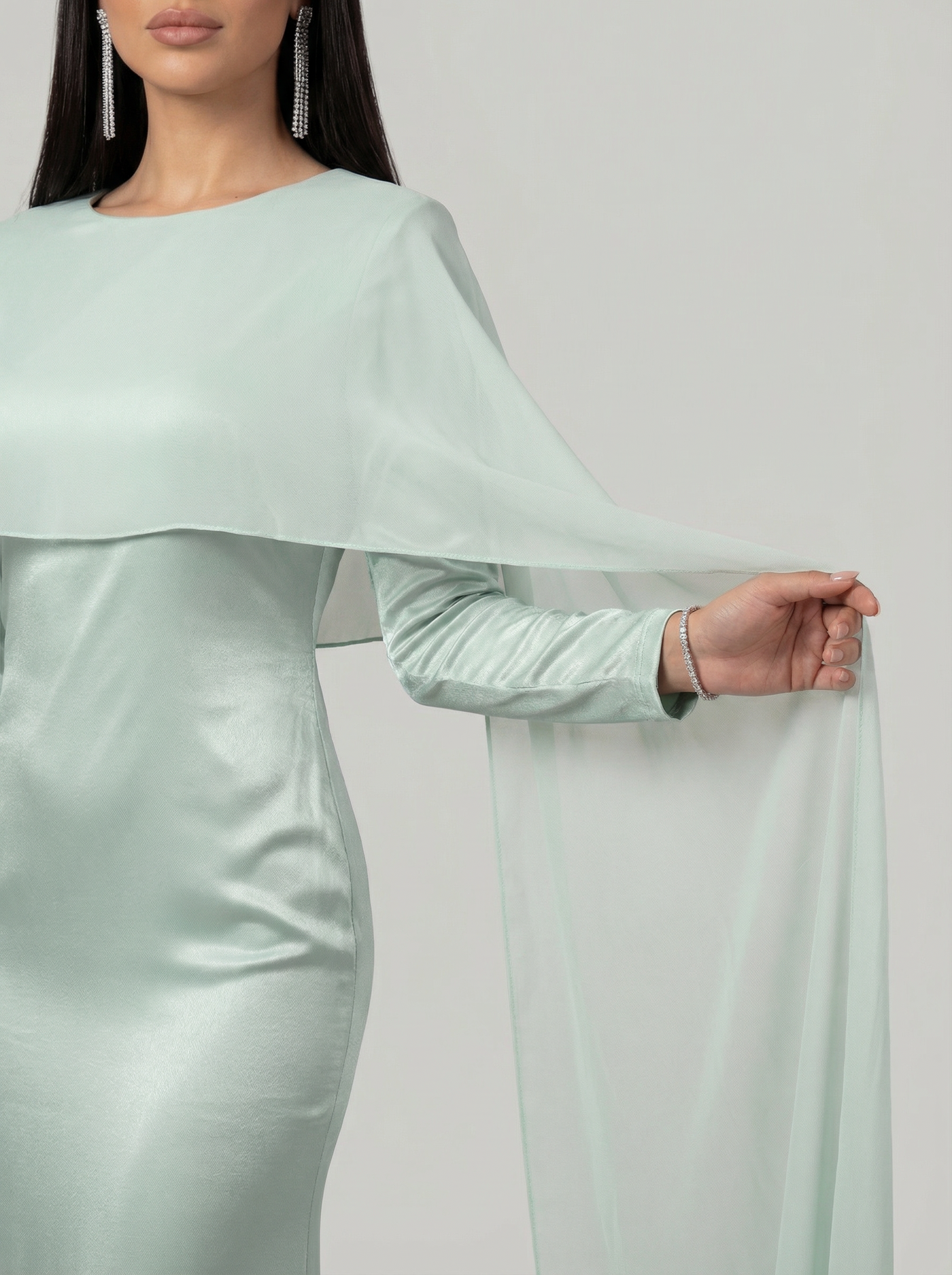 Modest Chiffon Maxi Dress - Evening Dress - Mint | Mystic Modesty