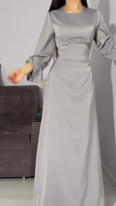 Modest satin maxi dress – Elegant Satin Maxi Dress with Flare Sleeves