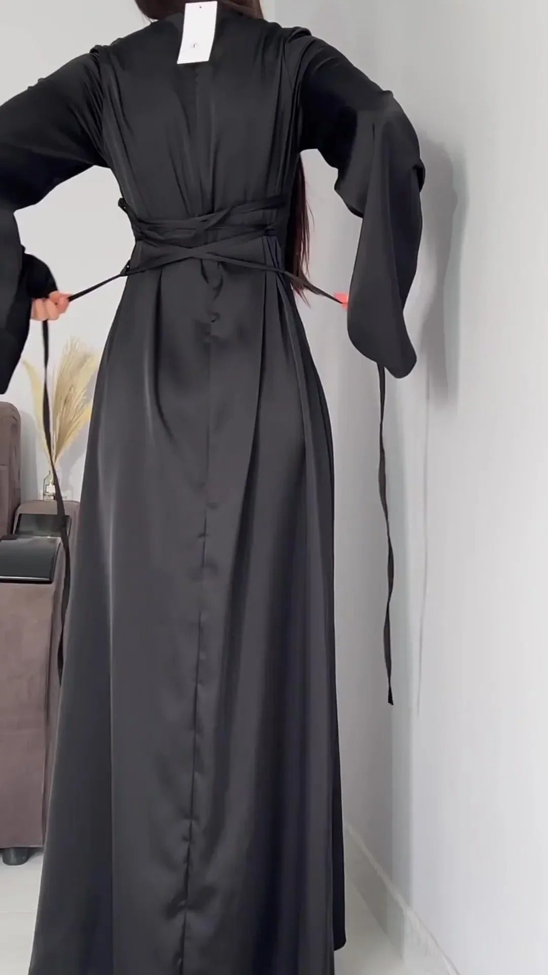 Modest satin maxi dress – Elegant Satin Maxi Dress with Flare Sleeves