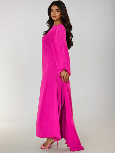 Modest satin maxi dress in Pink – Modest Batwing Sleeve Maxi Dress