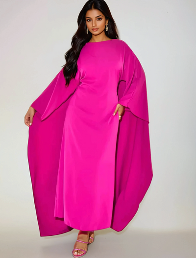 Modest satin maxi dress in Pink – Modest Batwing Sleeve Maxi Dress