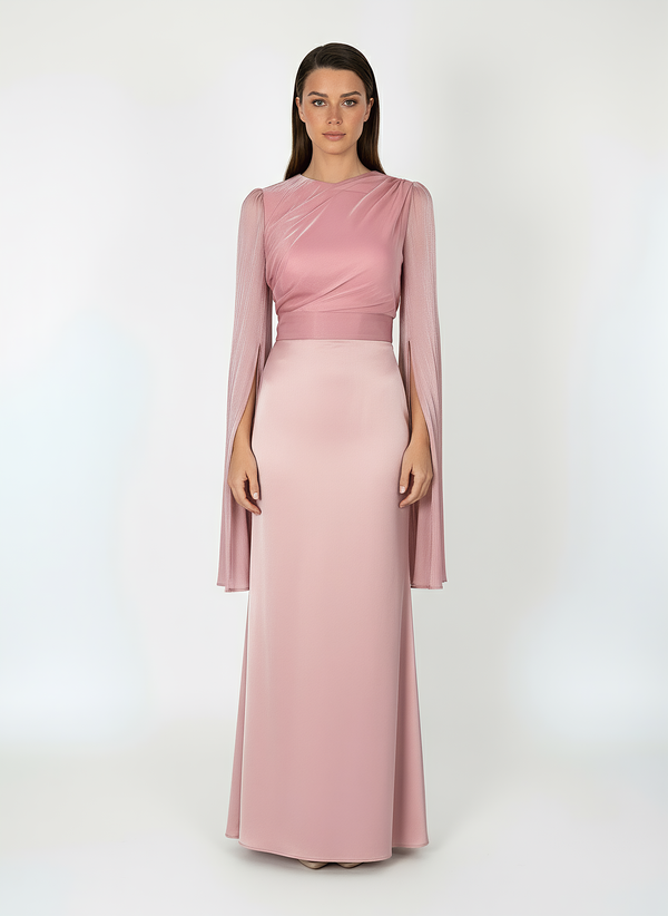 Modest Satin Maxi Dress - Evening Gown - Pink