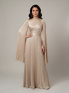 Modest Pleated Satin Maxi Dress - Evening Gown - Champagne