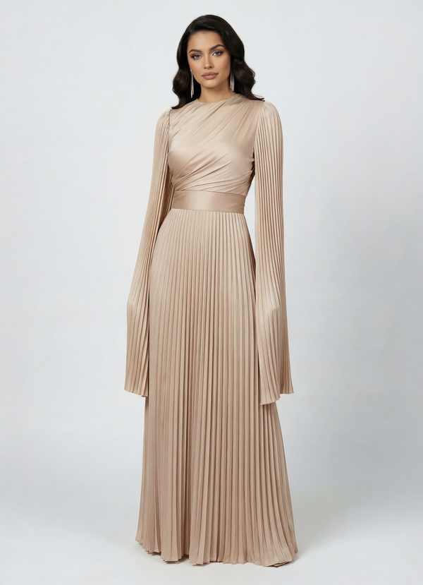 Modest Pleated Satin Gown