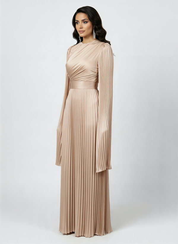 Modest Pleated Satin Gown