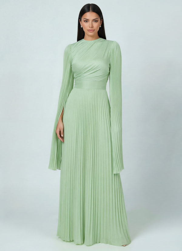 Modest Pleated Satin Gown