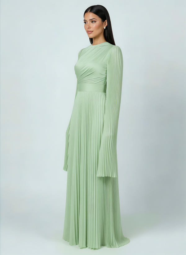 Modest Pleated Satin Gown