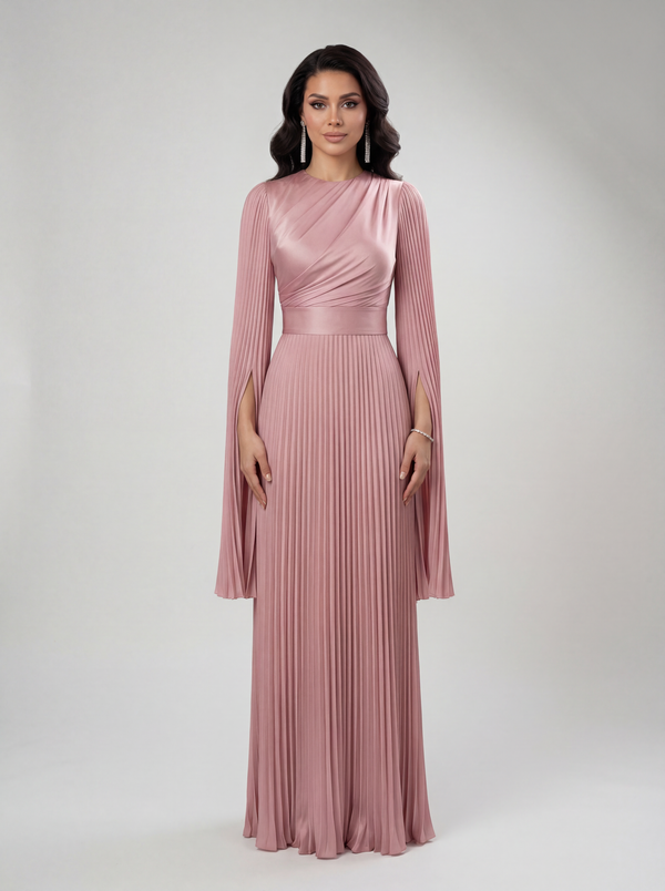 Modest Pleated Satin Gown