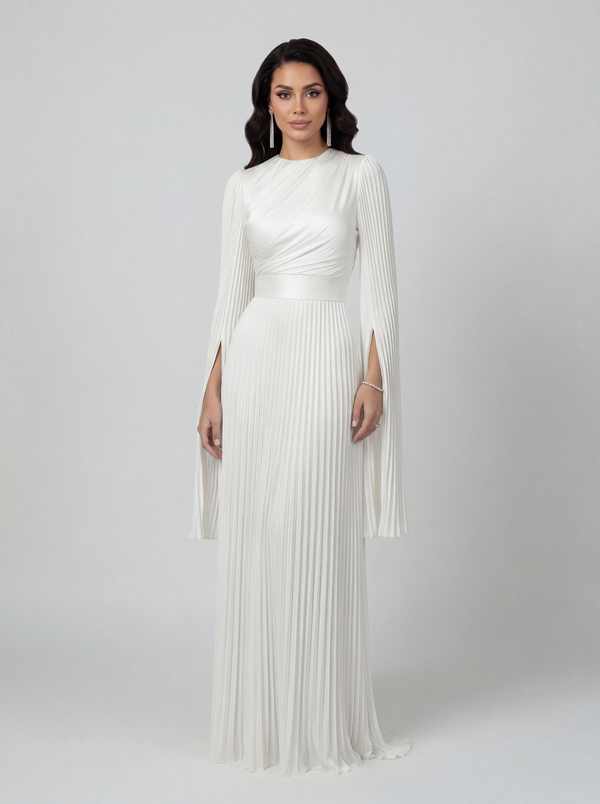 Modest Pleated Satin Gown
