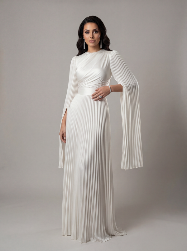 Modest Pleated Satin Gown