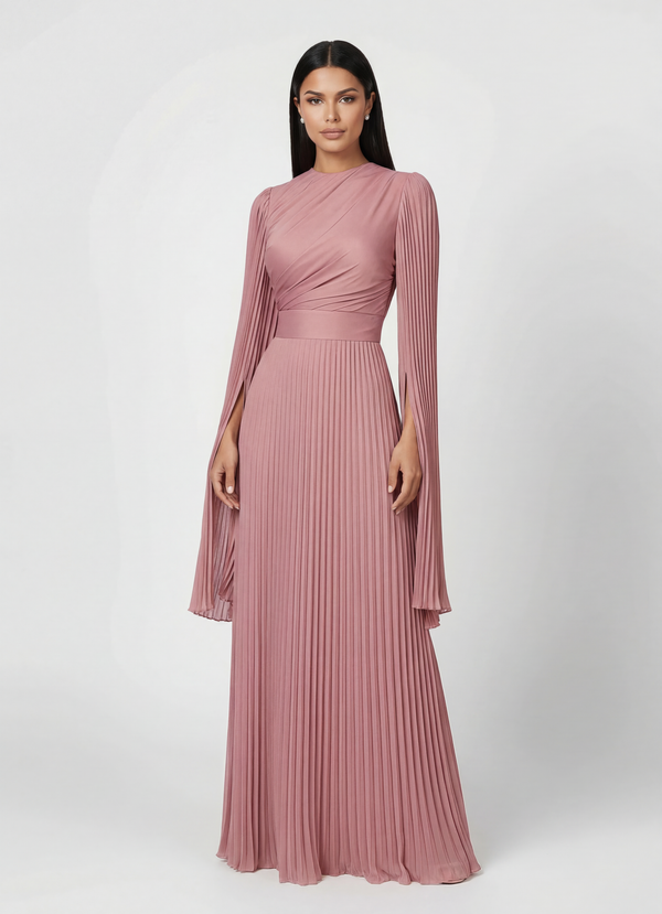 Modest Pleated Satin Gown