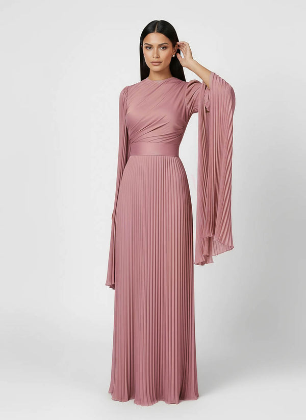Modest Pleated Satin Gown