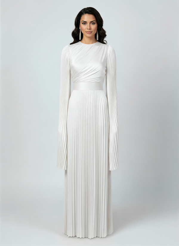 Modest Pleated Satin Gown