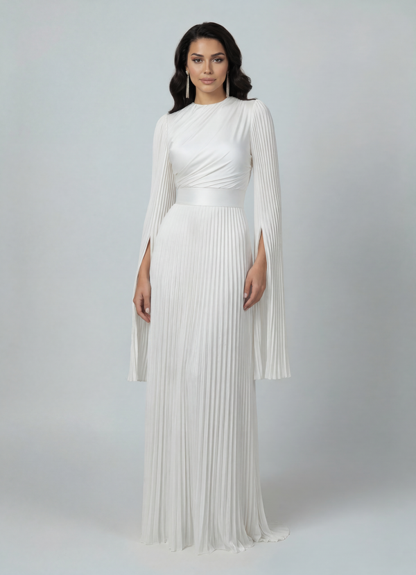 Modest Pleated Satin Gown