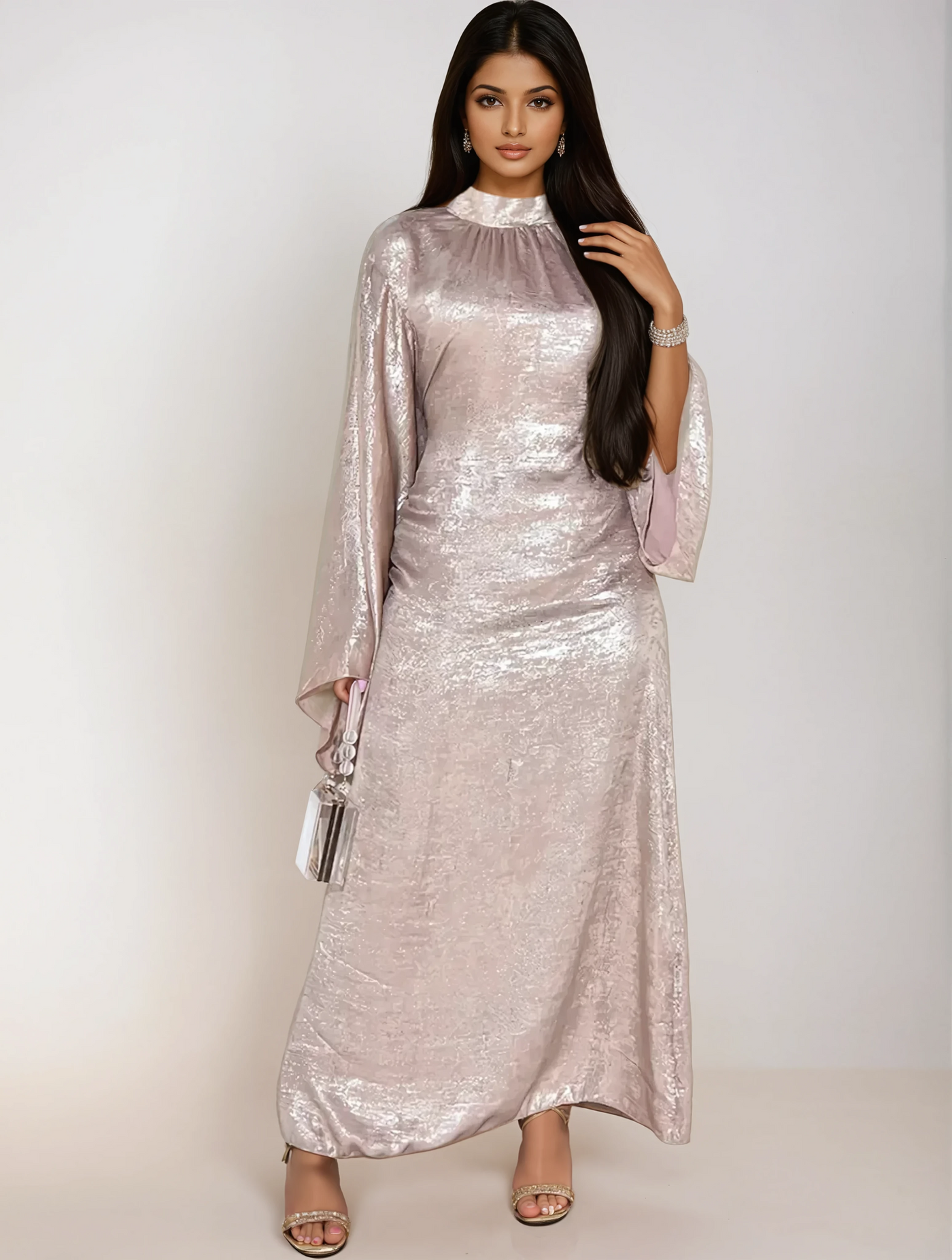 Modest satin maxi dress – Beige Elegance Abaya Dress