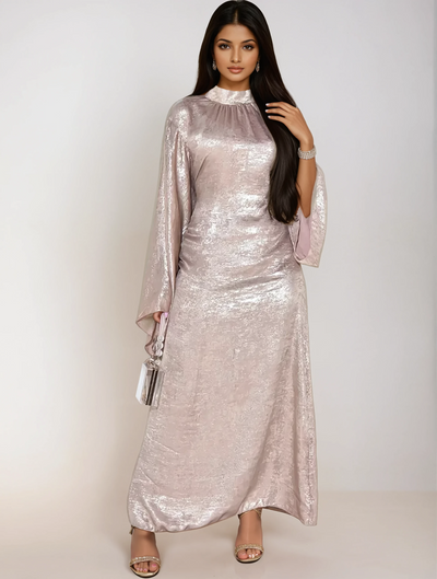 Modest satin maxi dress – Beige Elegance Abaya Dress