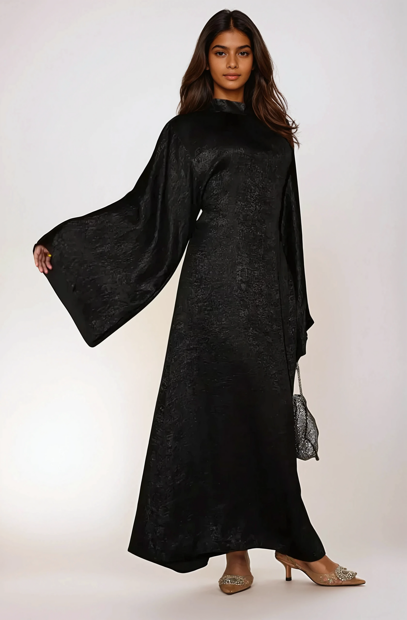 Modest satin maxi dress – Black Elegance Abaya Dress