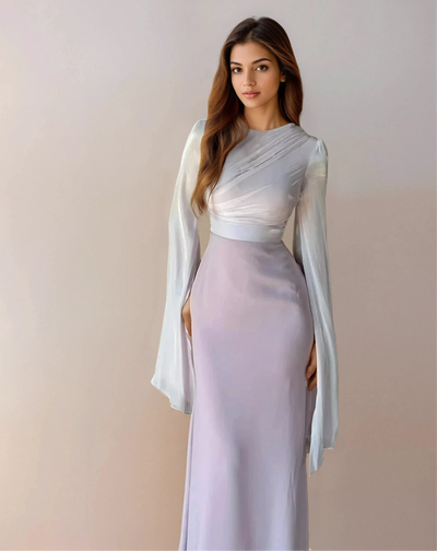 Modest satin maxi dress in Pink – Modest Satin Maxi Evening Dress with Split Sleeves