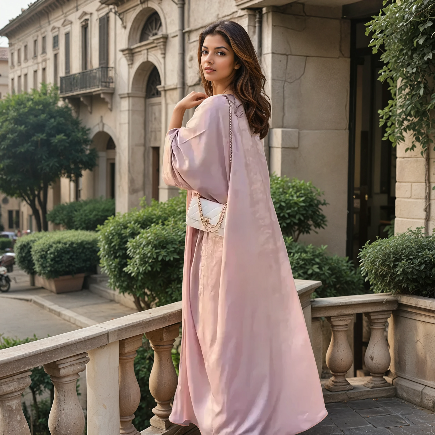 Modest satin maxi dress – Satin Open Pink Kimono Abaya – Modest Maxi Kaftan with Batwing Sleeves