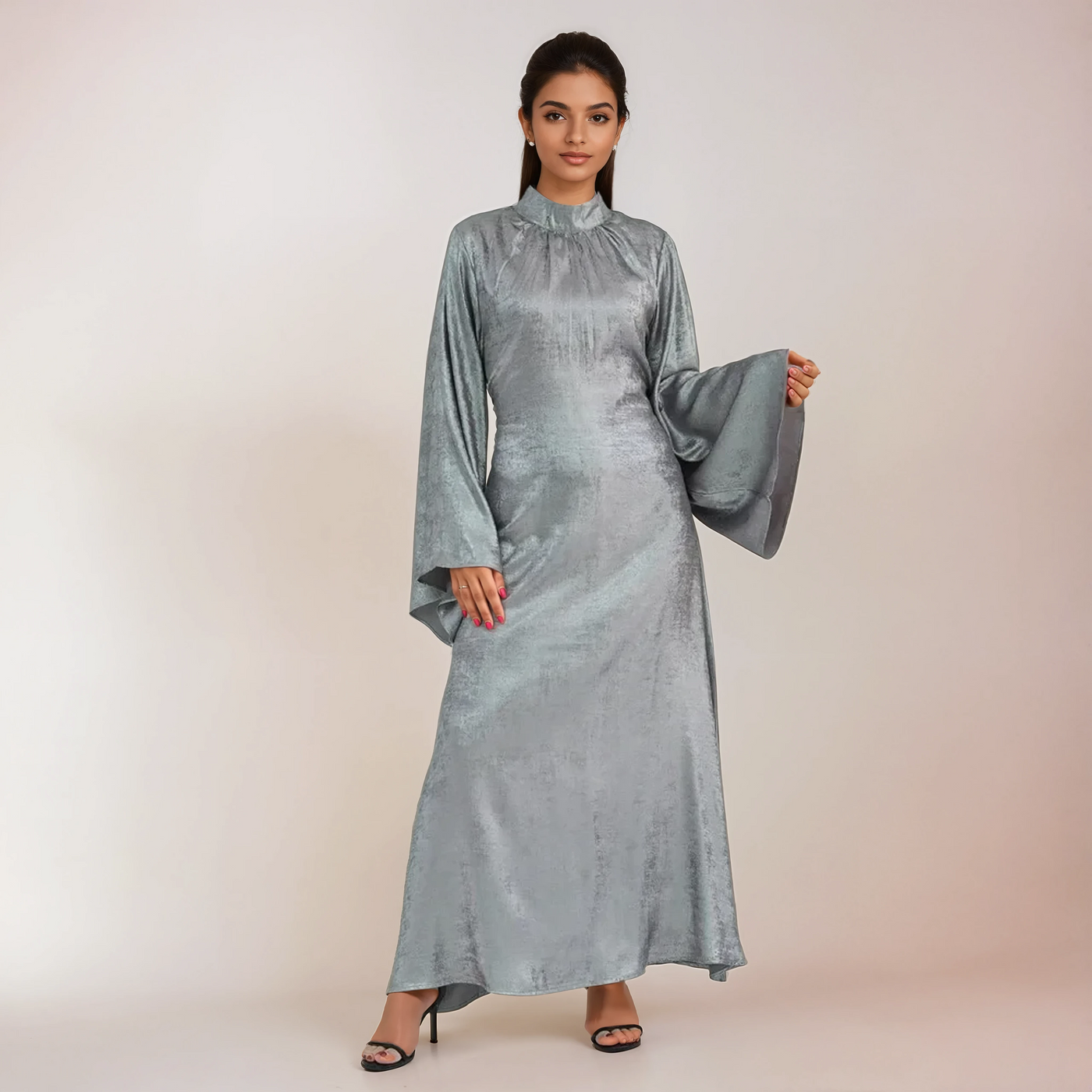 Modest satin maxi dress – Silver Elegance Abaya Dress