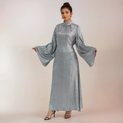 Modest satin maxi dress – Silver Elegance Abaya Dress