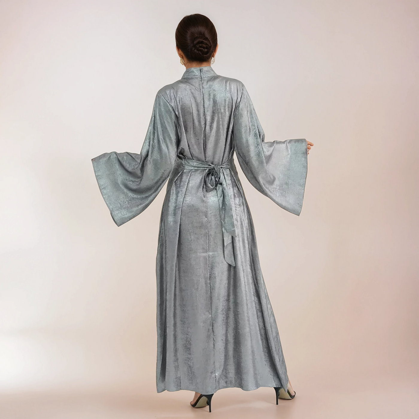 Modest satin maxi dress – Silver Elegance Abaya Dress
