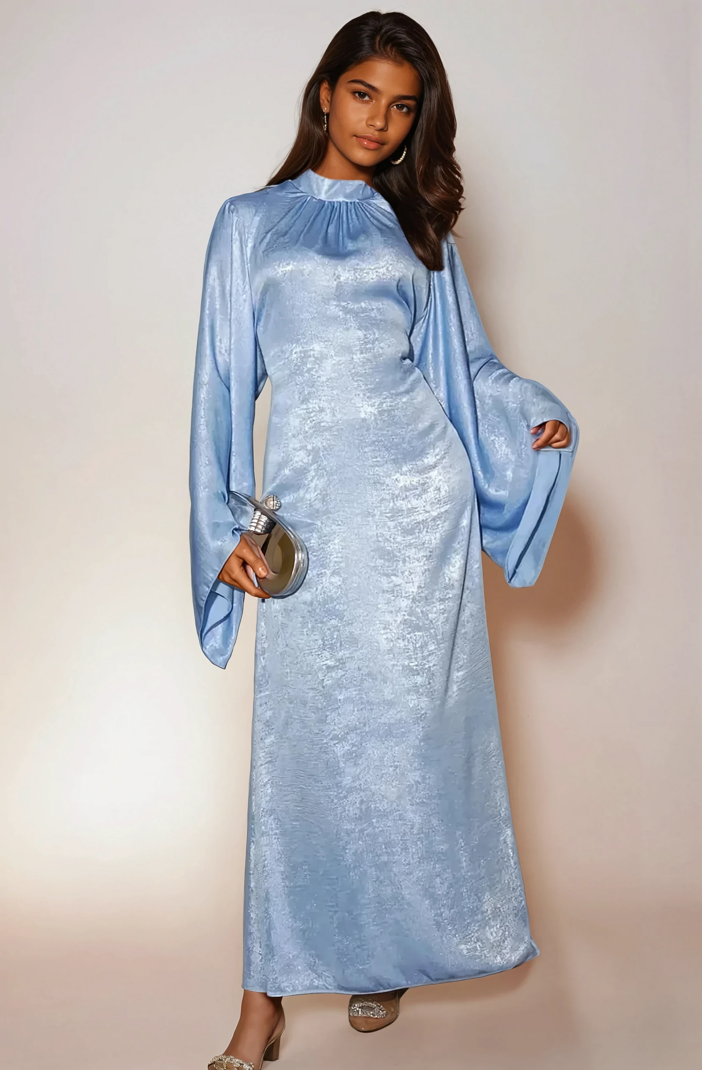 Modest satin maxi dress – Sky Blue Elegance Abaya Dress