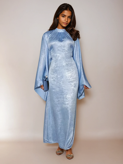Modest satin maxi dress – Sky Blue Elegance Abaya Dress