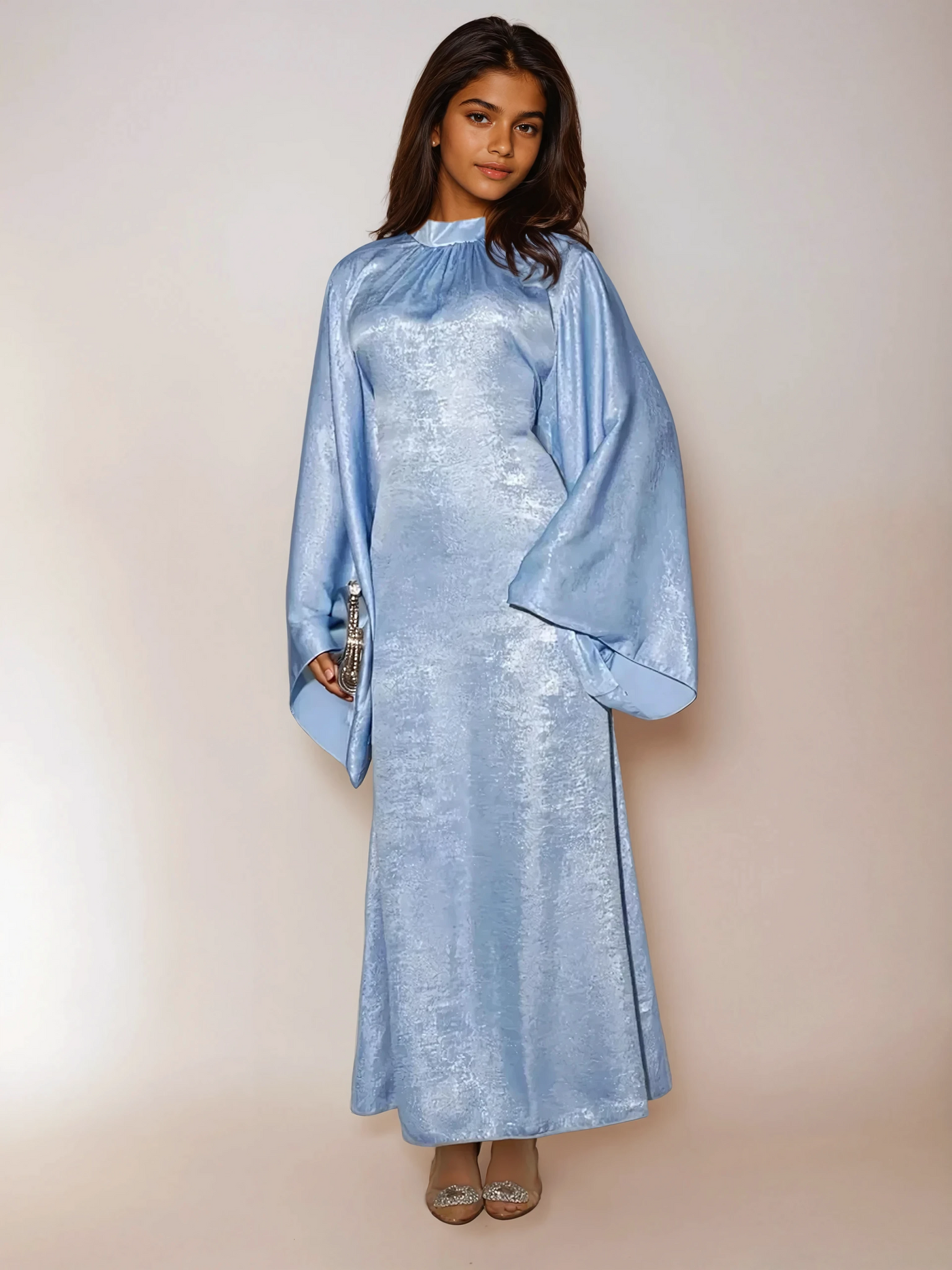 Modest satin maxi dress – Sky Blue Elegance Abaya Dress