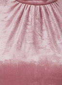 Pink modest velvet elegance abaya dress featuring dramatic wide sleeves, mock neck, and tie-back bow for sophisticated evening wear - styling view