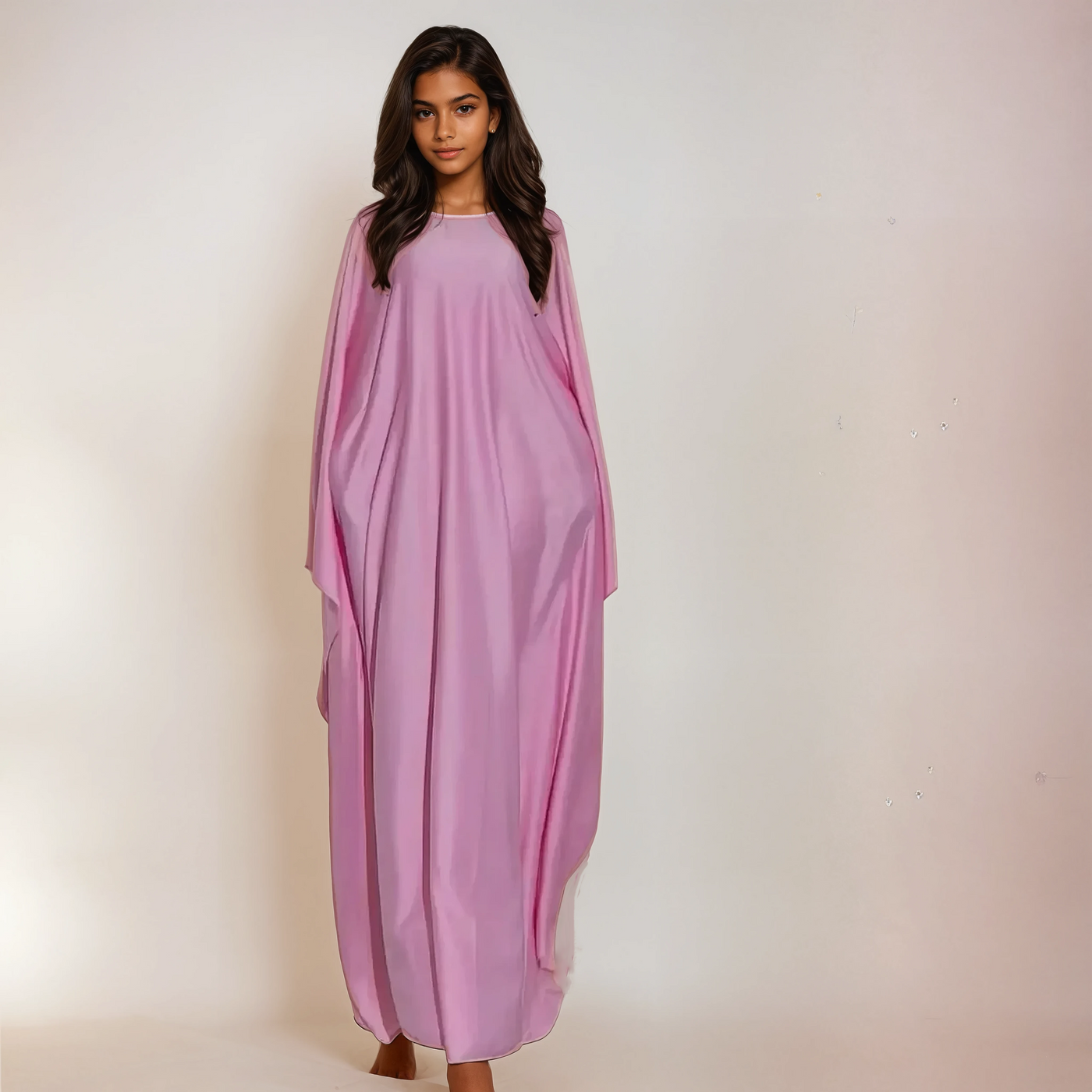 Modest satin maxi dress in Pink – Modest Satin Butterfly Dress