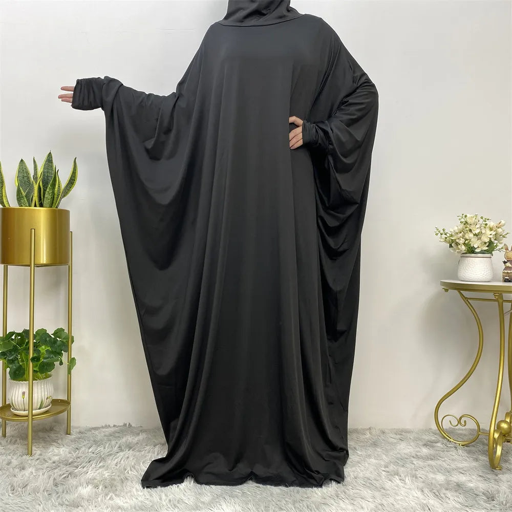 Flowing Bat-Sleeve Abaya with Integrated Hijab