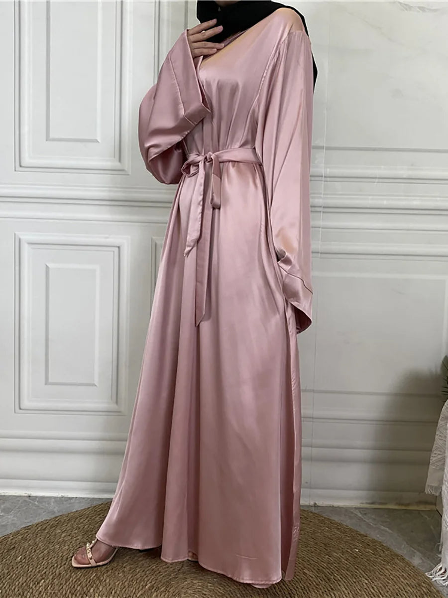 Luxurious Satin Abaya with Flowing Sleeves